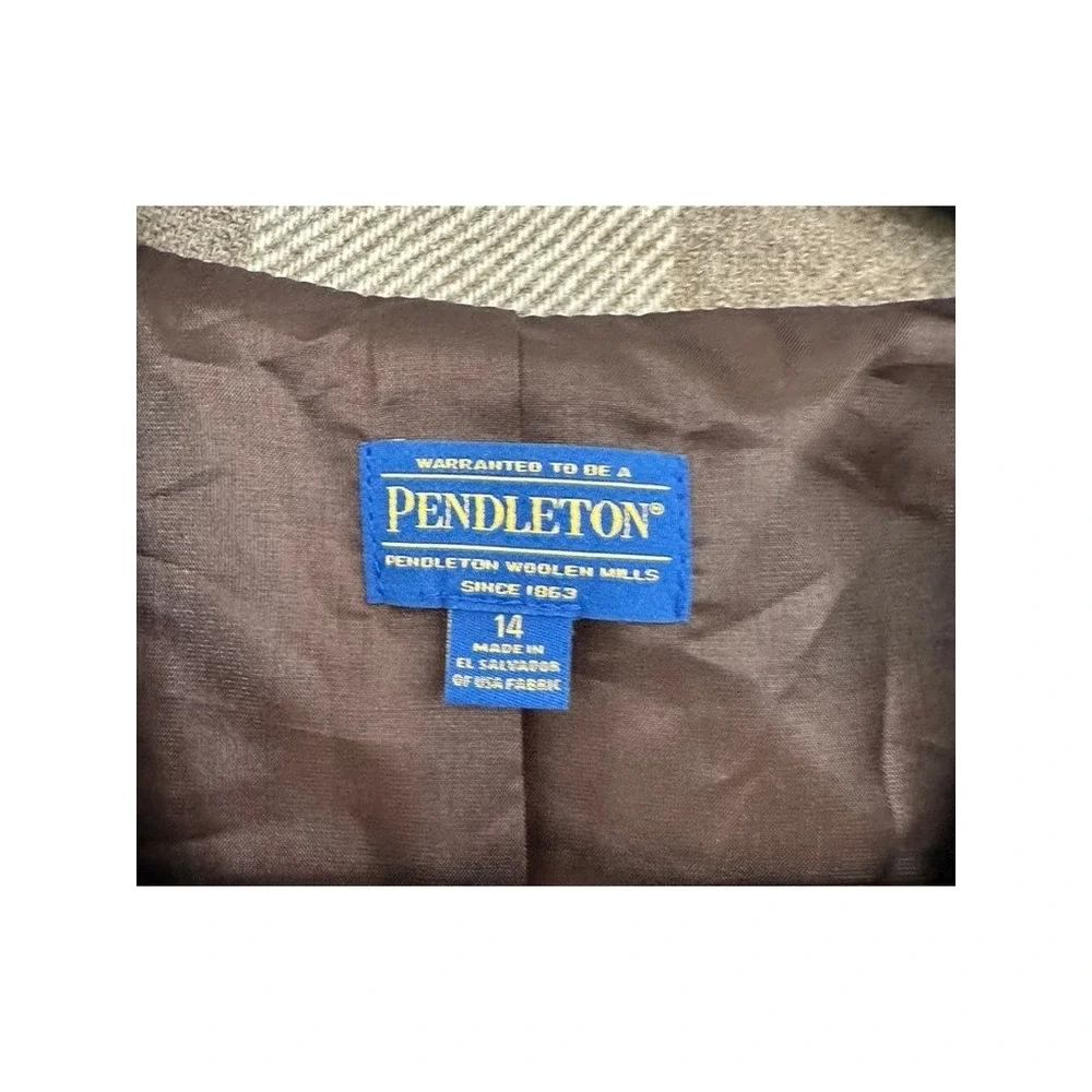 Pendleton Oregon Tweed Wool Blazer Women 14 Jacket Cream Buffalo Check Plaid